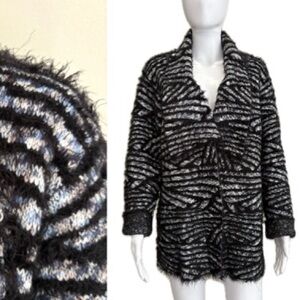 SIONI Eyelash Sweater Striped Cardigan Womens Size M Fuzzy Open Front Jacket